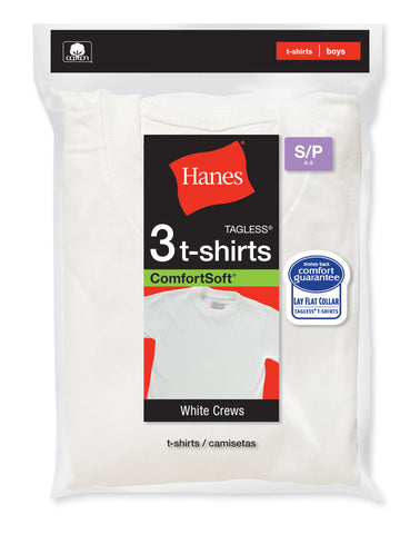 Hanes ComfortSoft Boys' Crewneck Undershirt, White, 3-Pack