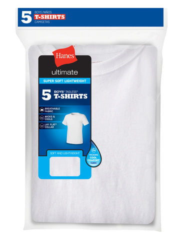 Hanes Ultimate Boys' Crewneck Undershirt, Cool Comfort, 5-Pack