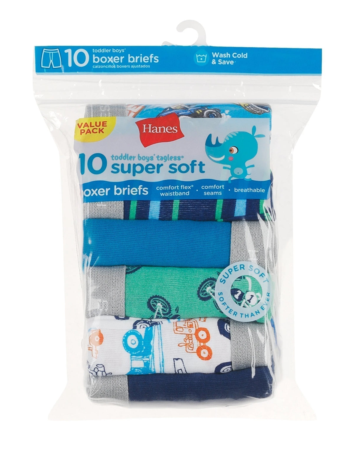 Hanes Toddler Boys' Boxer Brief Underwear, 10-Pack
