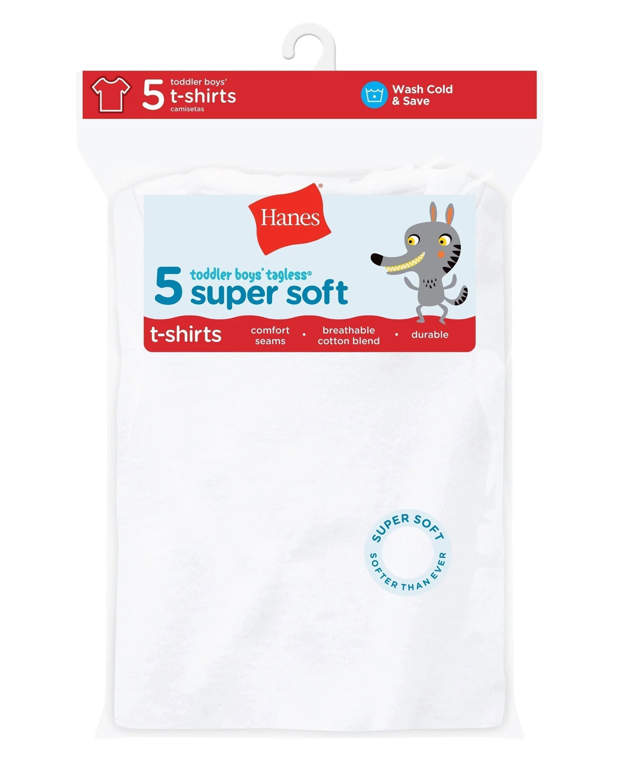 Hanes Toddler Boys' Crew Undershirt, White, 5-Pack
