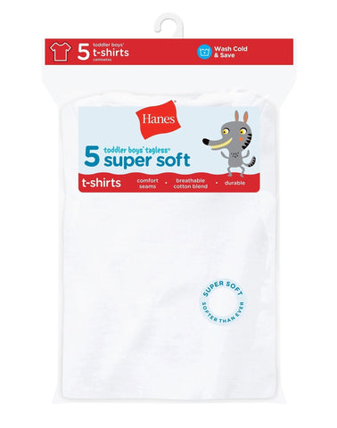 Hanes Toddler Boys' Crew Undershirt, White, 5-Pack