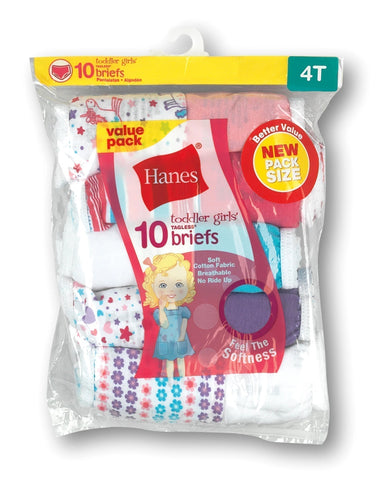 Hanes Toddler Girls' Cotton Brief Underwear, 10-Pack